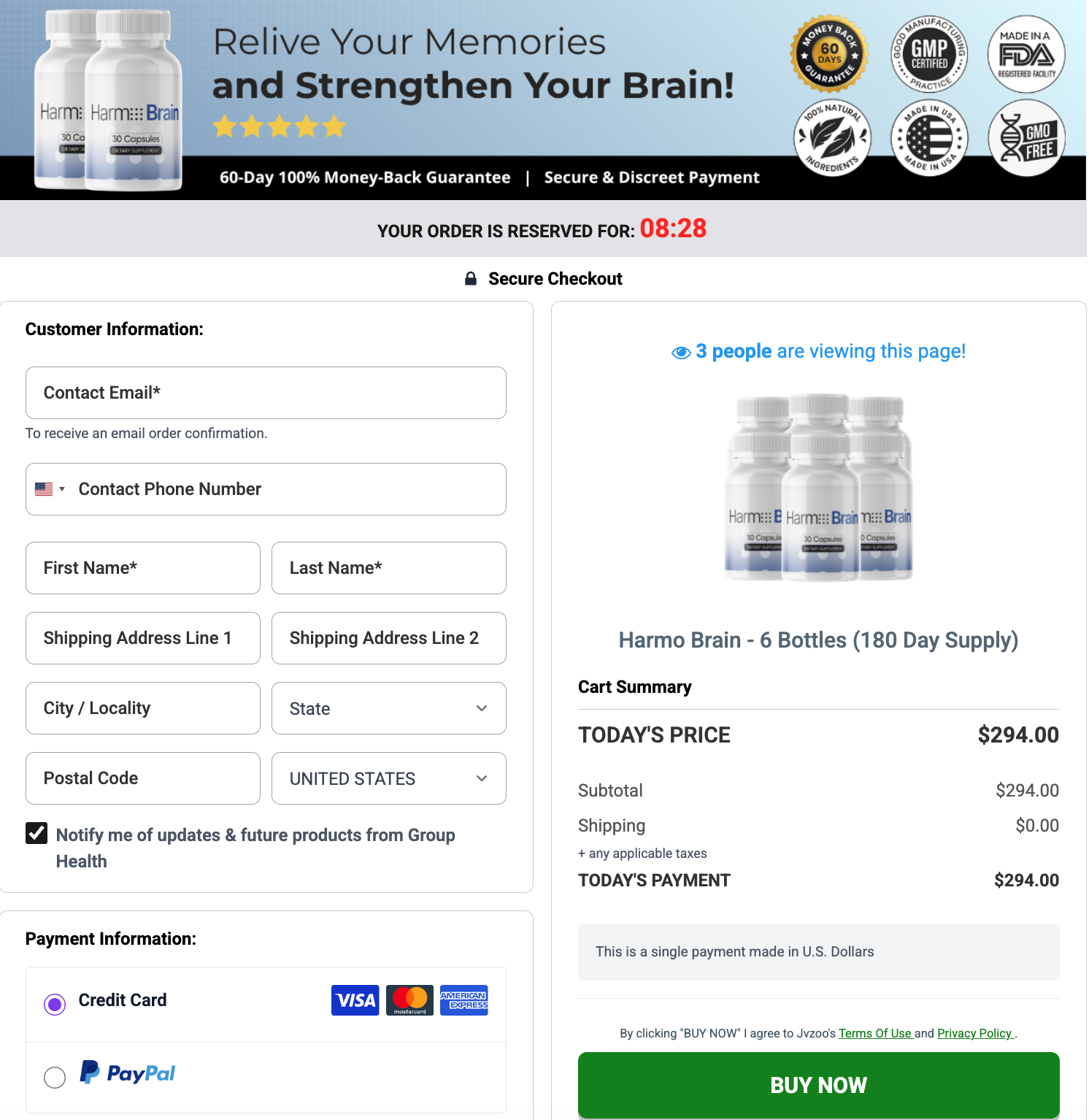 Harmo Brain Secure Checkout Page